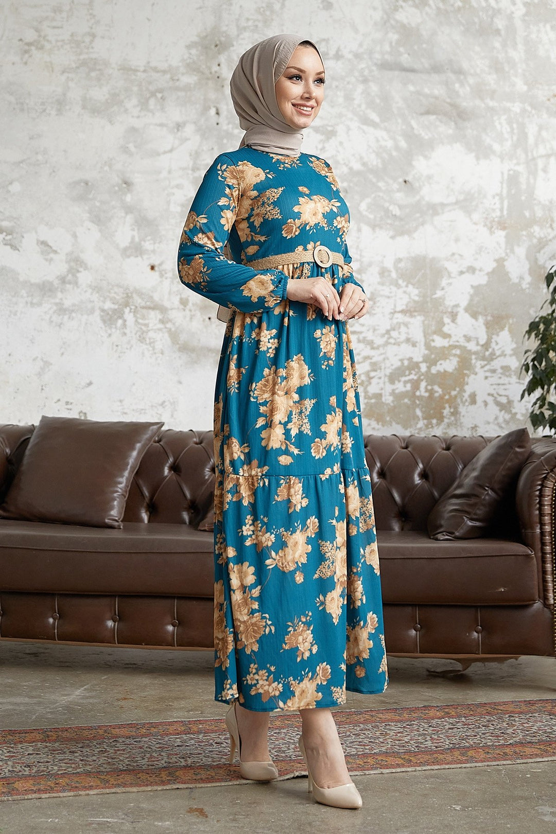 MDS Women Elfina Flowered Straw Belted Dress - Indigo - Aspen Hill