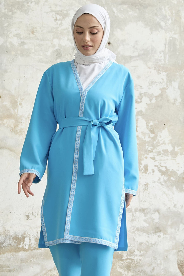 MDS Women Embroidered Patterned Kimono Set - Blue - Arroyomolinos