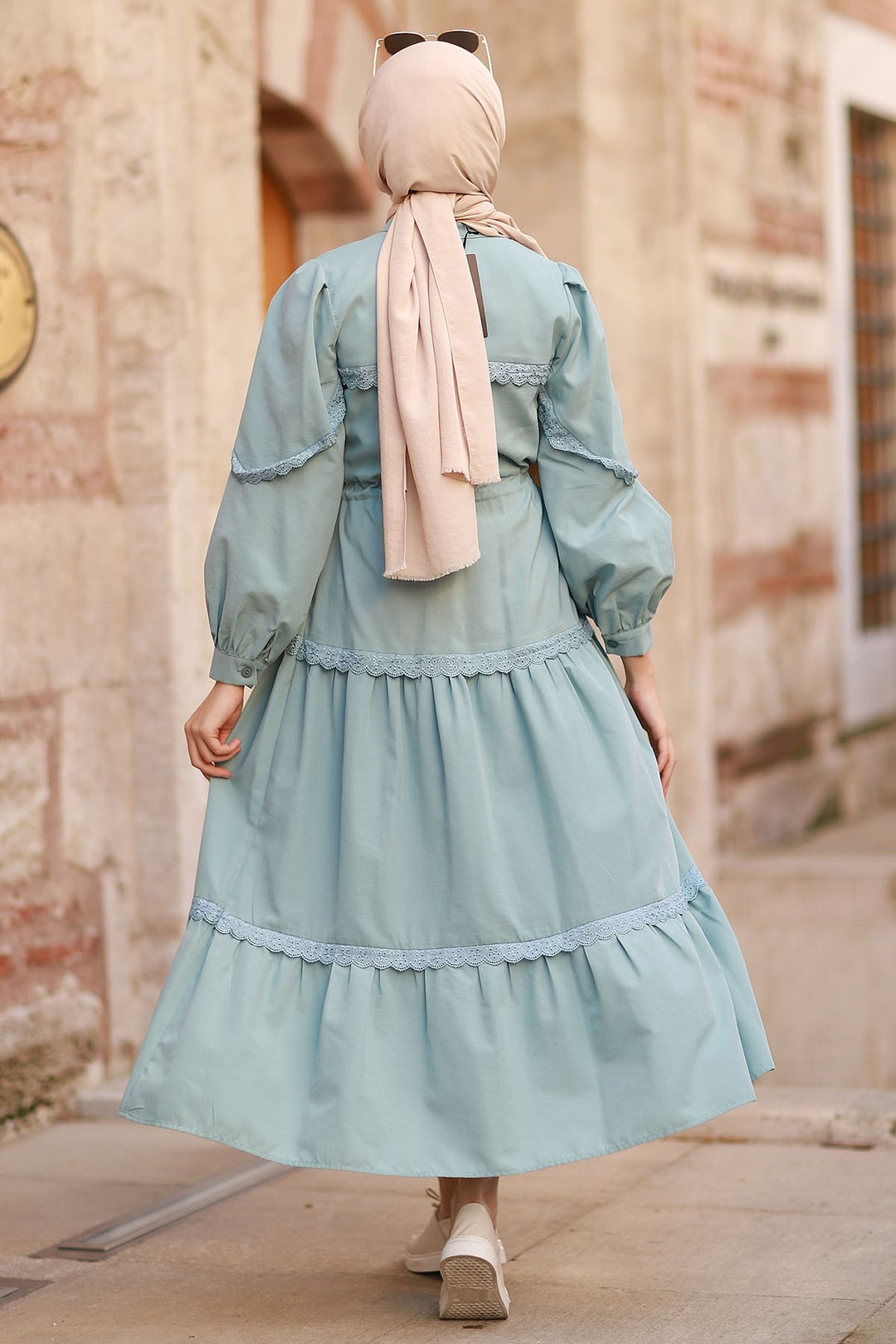 MDS Women Guipure Detail Balloon Sleeve Dress - Mint - Vinnytsia
