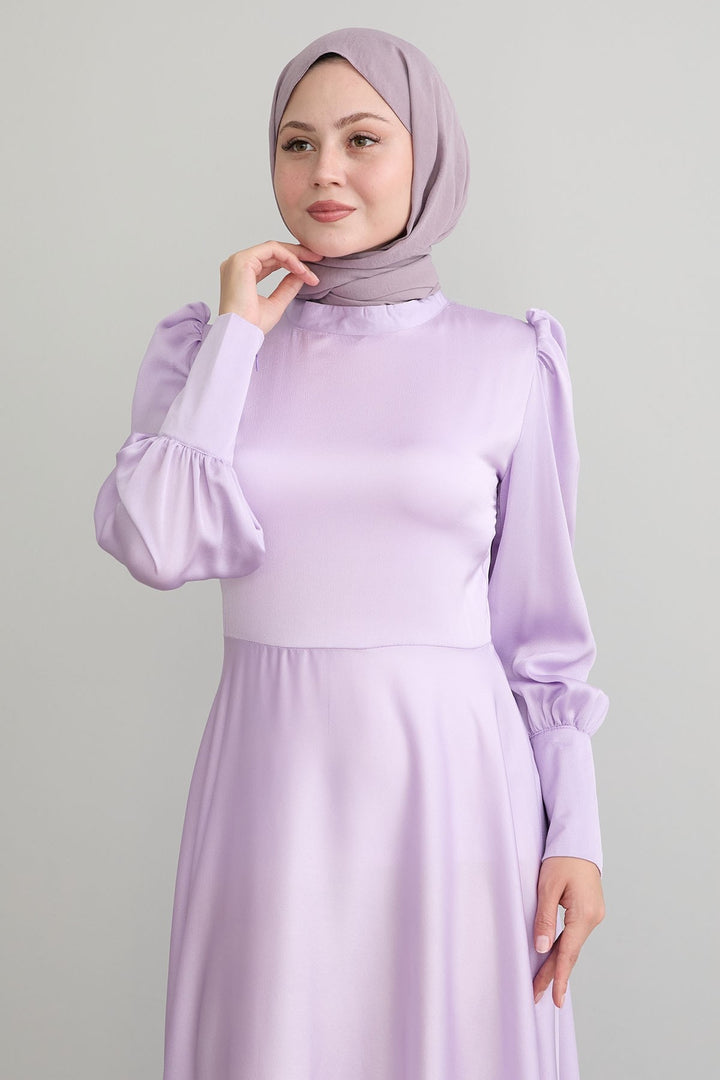 MDS Women Sleeve Zippered Lilac Satin Dress - Monrovia