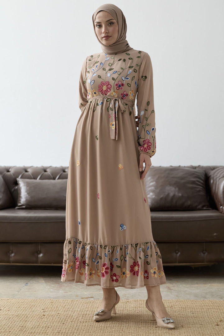 MDS Women Flowers Daisy Chiffon Dress - Beige - Kortrijk