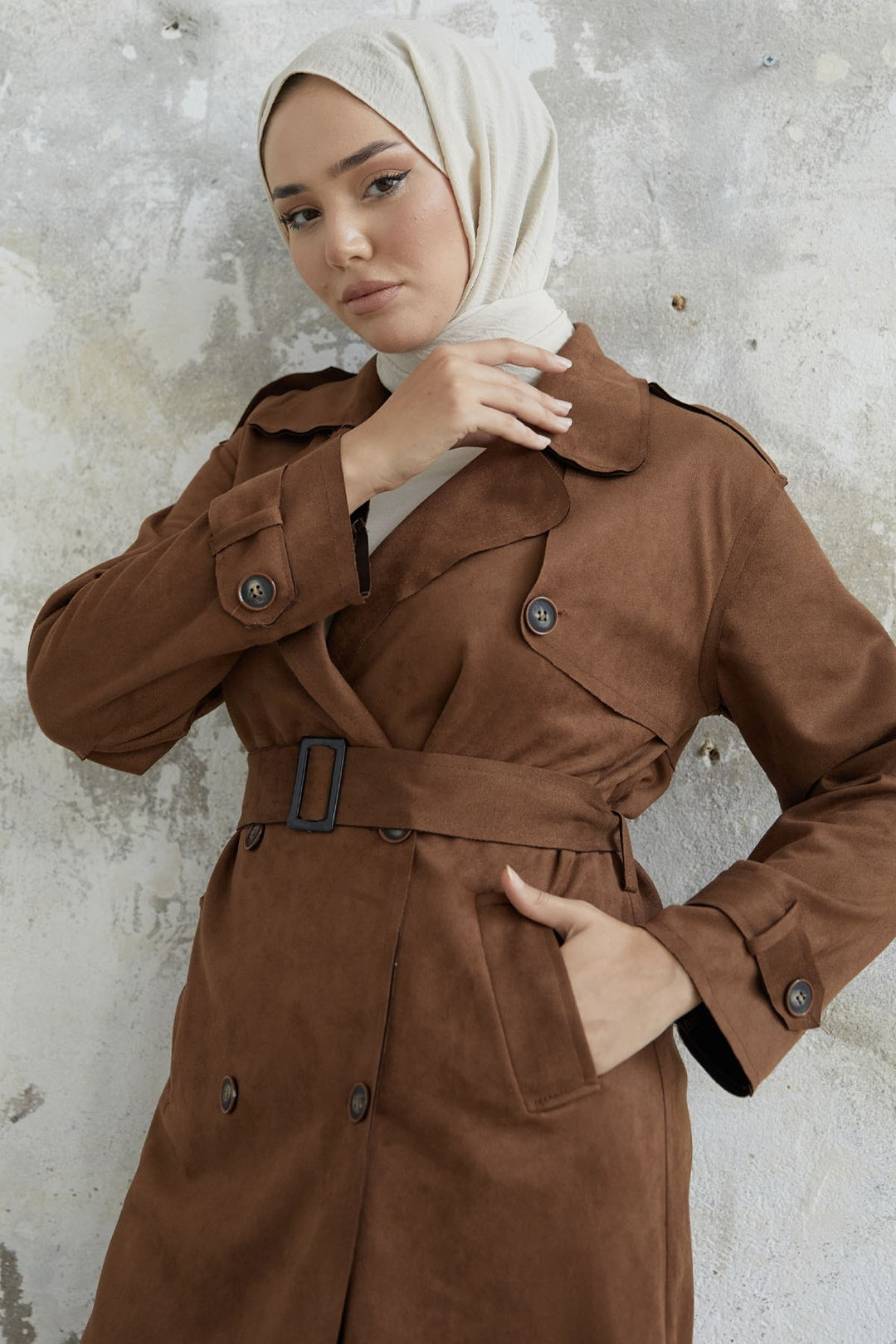 MDS Women Minka Belted Scuba Diving Trench Coat - Tan - Pedro Celestino Negrete