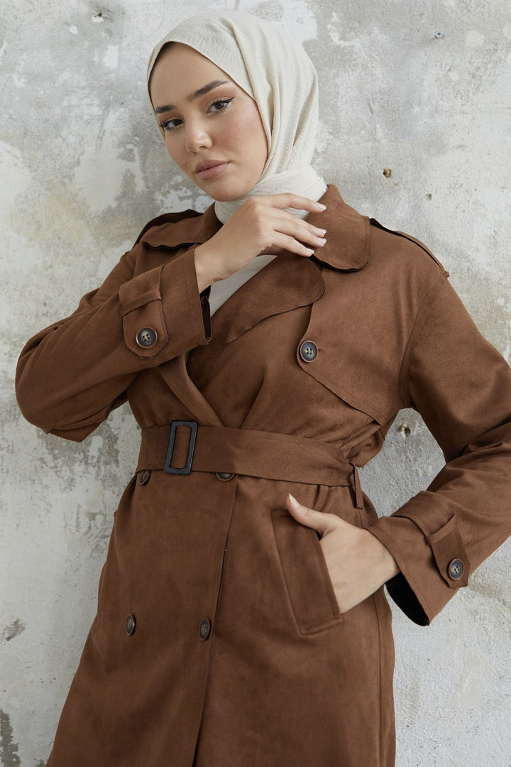 MDS Women Minka Belted Scuba Diving Trench Coat - Tan - Pedro Celestino Negrete