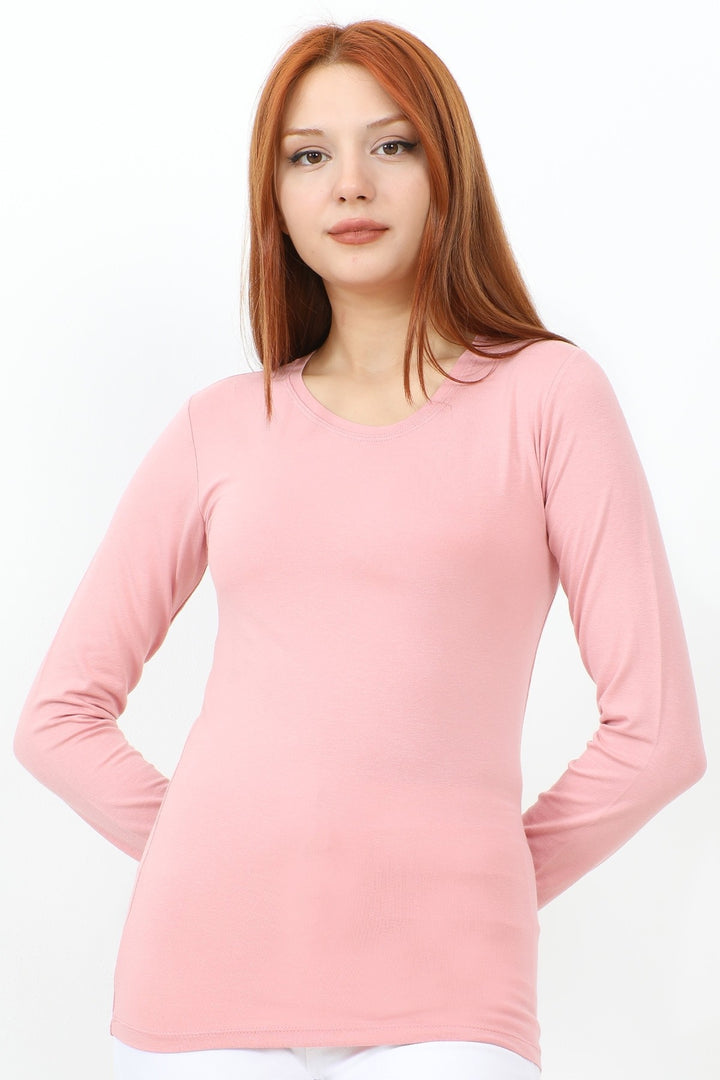 MDS Women Long Sleeve Bicycle Neck Basic Bodysuit - Powder - Cuetzalan