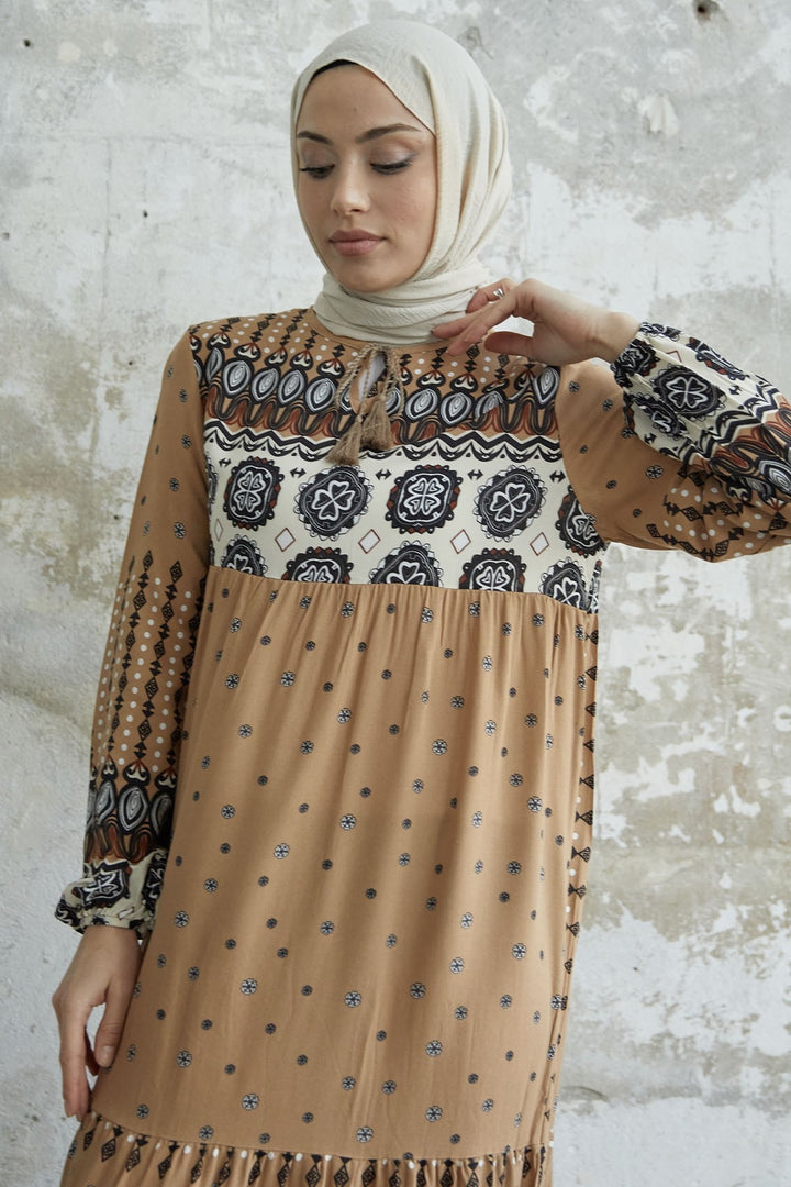 MDS Women Tasseled Viscose Dress - Milky Coffee - Weißenfels