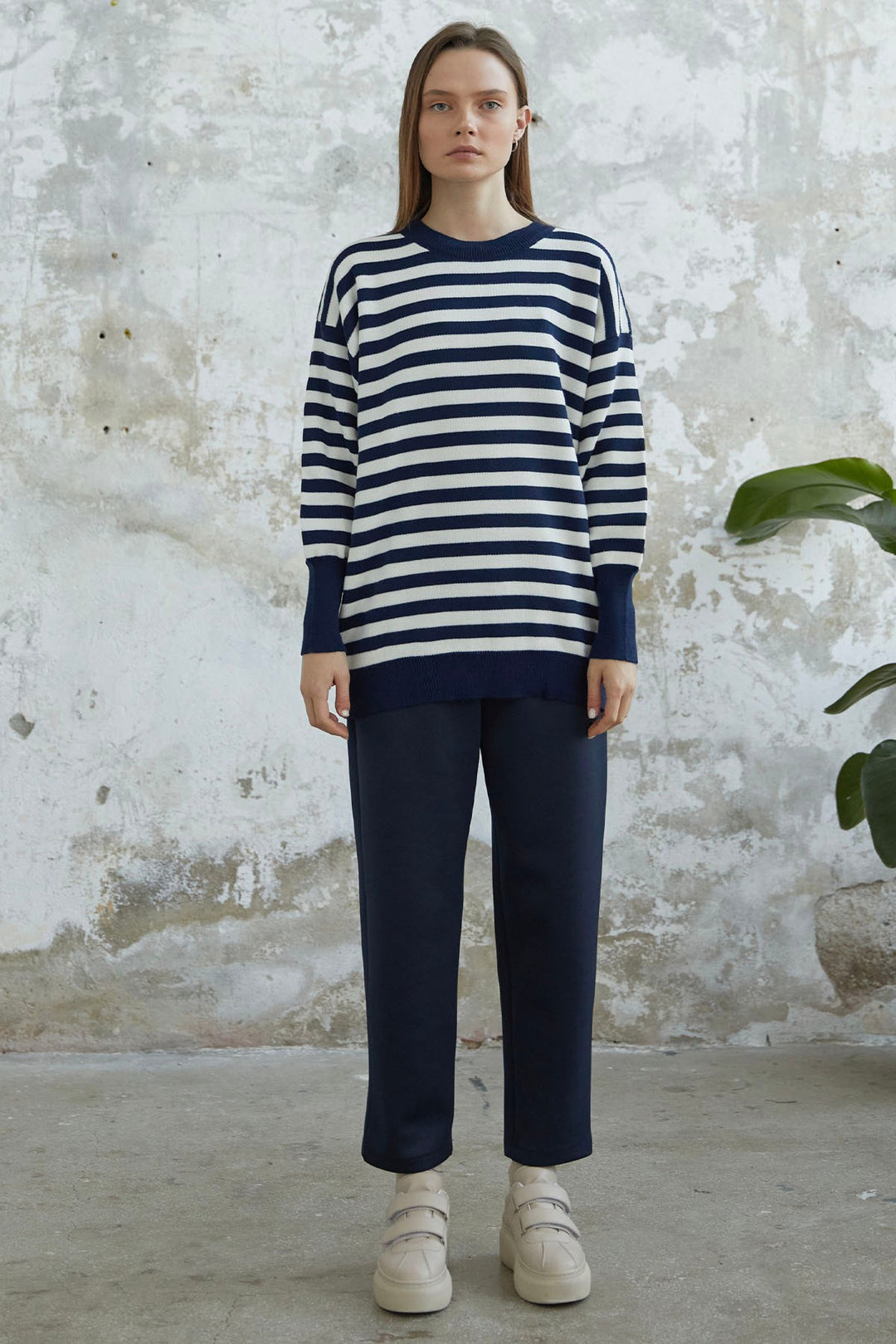 MDS Women Molya Striped Knit Tunic - Navy - Oak Lawn