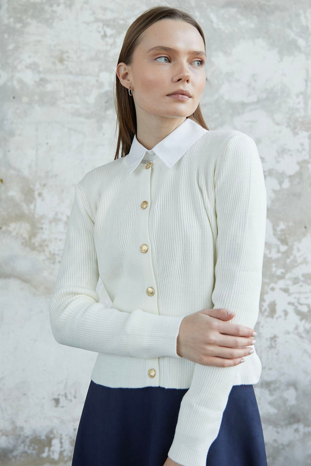 MDS Women Loren Stone Buttoned Knit Short Cardigan - White - Nampa