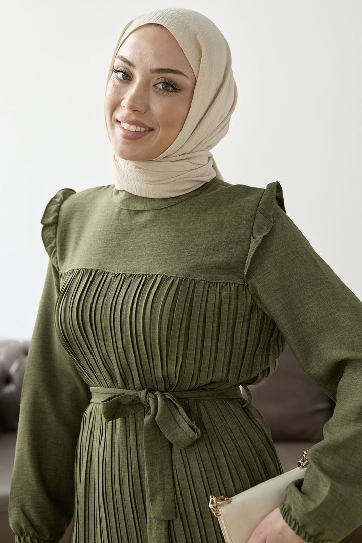 MDS Women Front Pleated Ruffle Detail Set - Khaki - Neumarkt