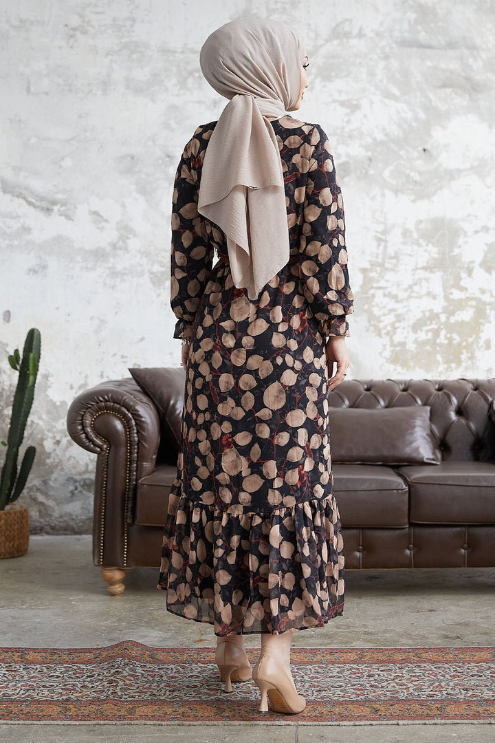 MDS Women Droplet Patterned Belted Chiffon Dress - Camel - Pervomaisk