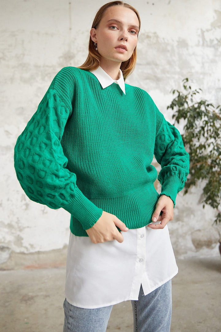 MDS Women Larisa Balloon Sleeve Sweater - Green - East Point
