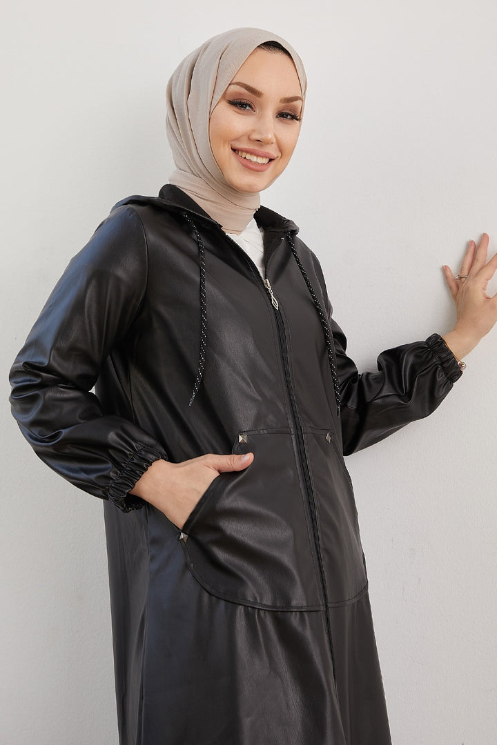 MDS Women Jayla Lace Detail Leather Jacket - Black - Crewe