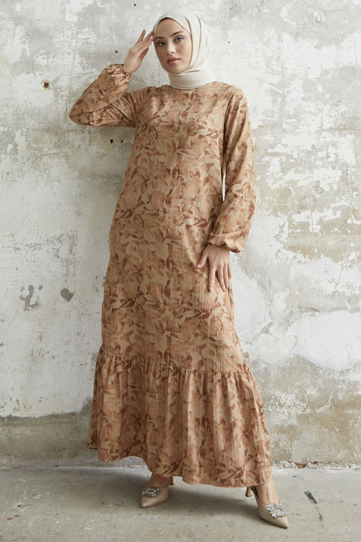 MDS Women Lily Patterned Waffle Dress - Brown - Danville
