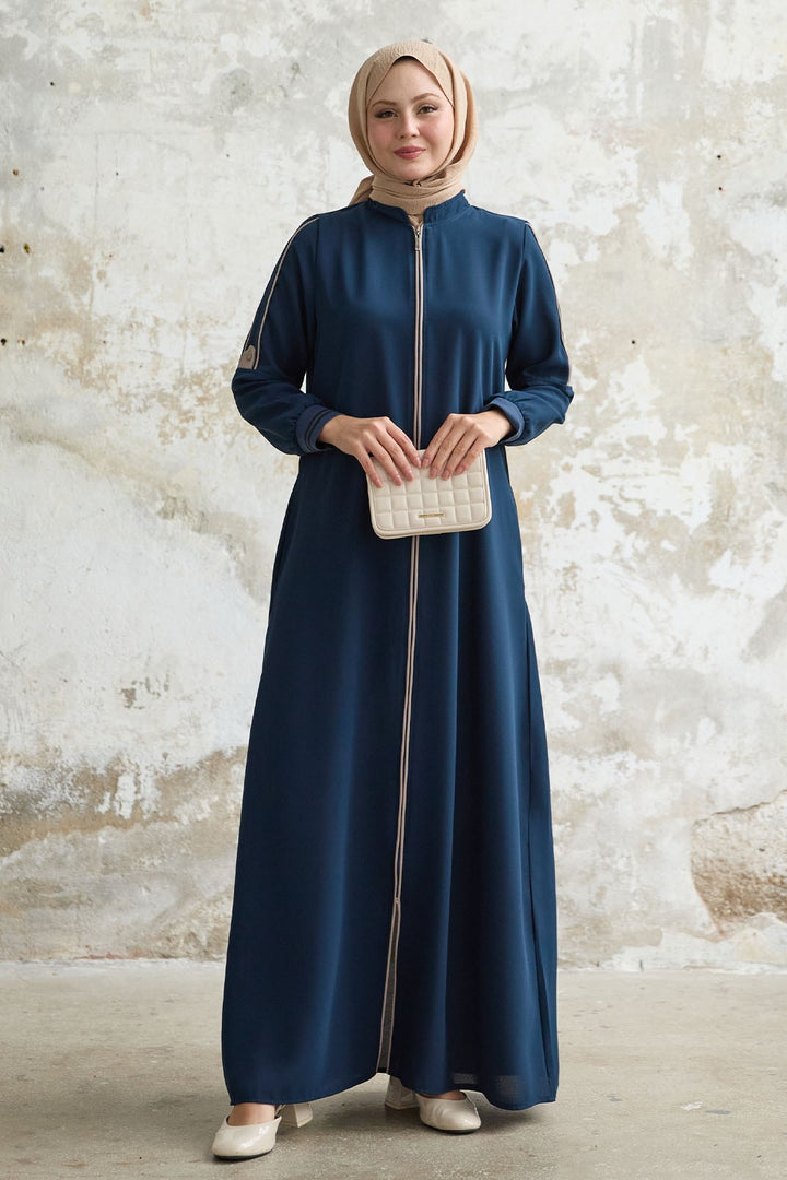 MDS Women Indigo Coat with Half Sleeve and Ribbed Collar - Paris