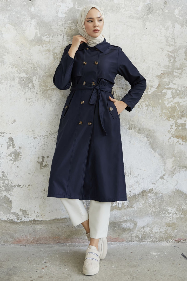 MDS Women Evelina Double Button Detail Trench Coat - Navy - Elmshorn