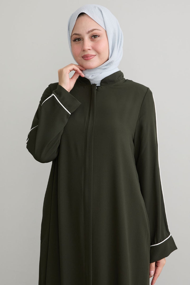 MDS Women Salvia Loose Sleeve Biye Patterned Khaki Ferace - Mankato