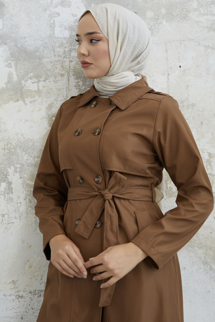 MDS Women Evelina Double Button Detail Trench Coat - Tan - Ciudad Valles