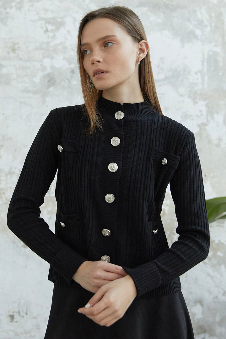 MDS Women Navy Buttoned Short Cardigan - Black - Salzburg