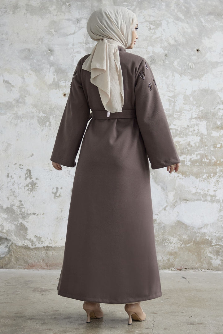 MDS Women Nomira Stone Detail Belted Coat - Milky Coffee - Billerica