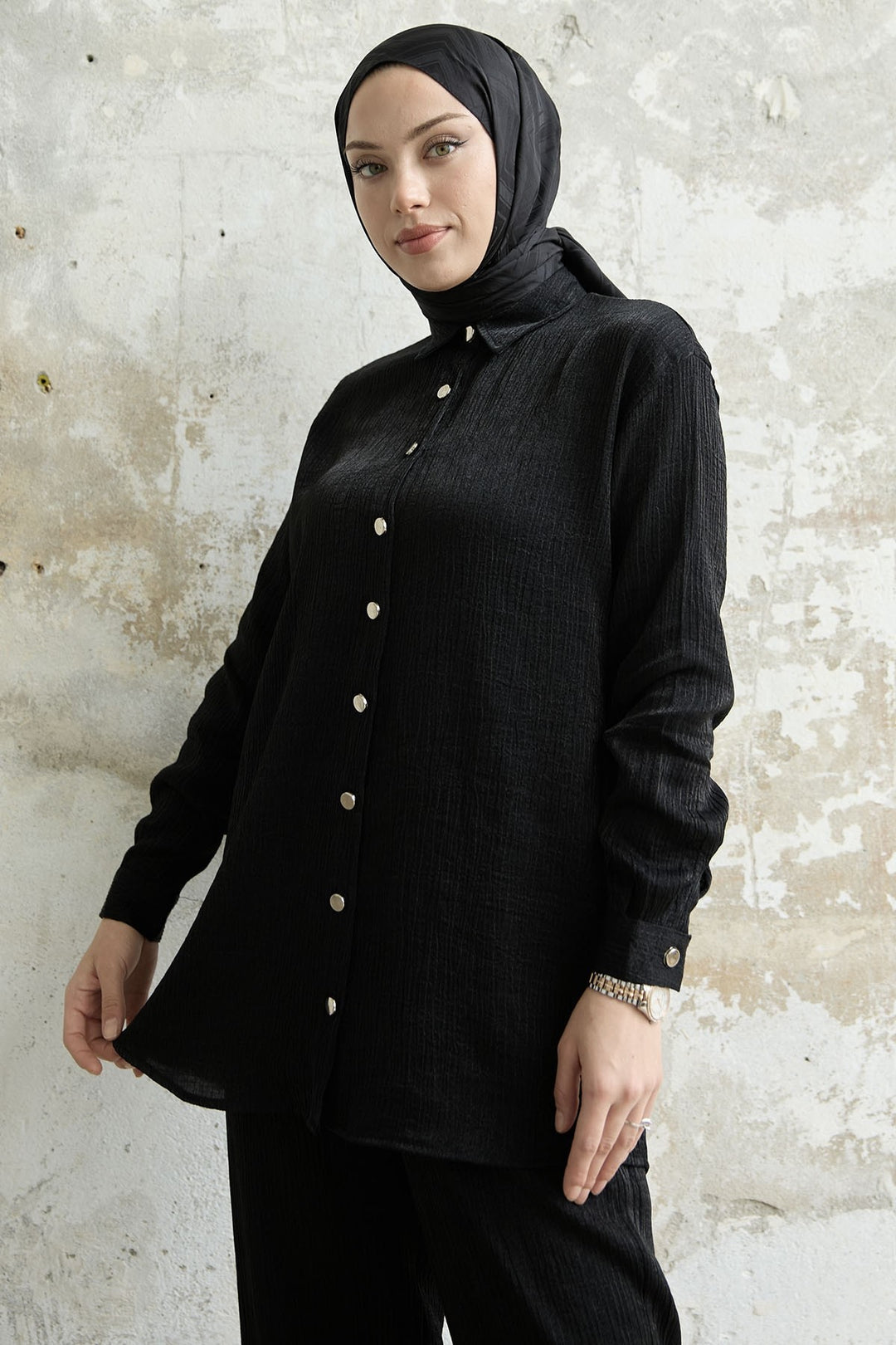 MDS Women Shirt Collar Sequined Two-Piece Set - Black - Ilmenau