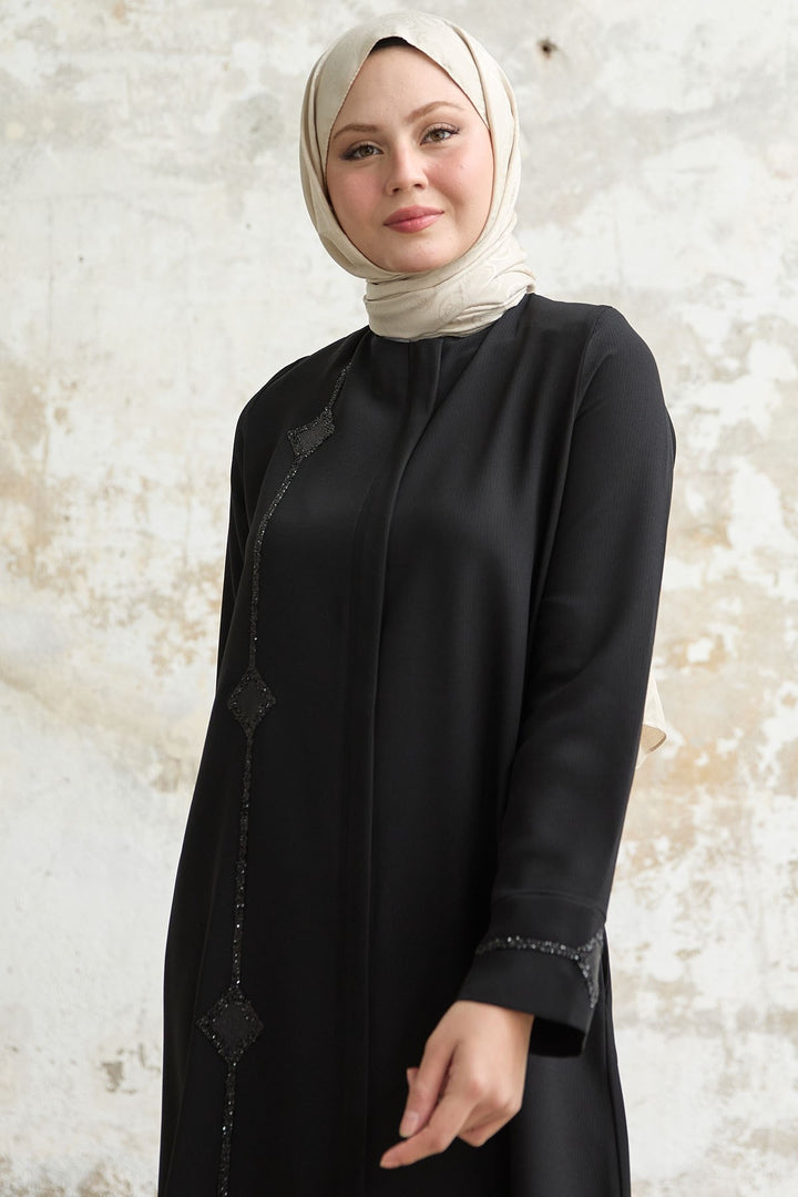 MDS Women Baklava detail Stone Black Abaya - Edinburgh