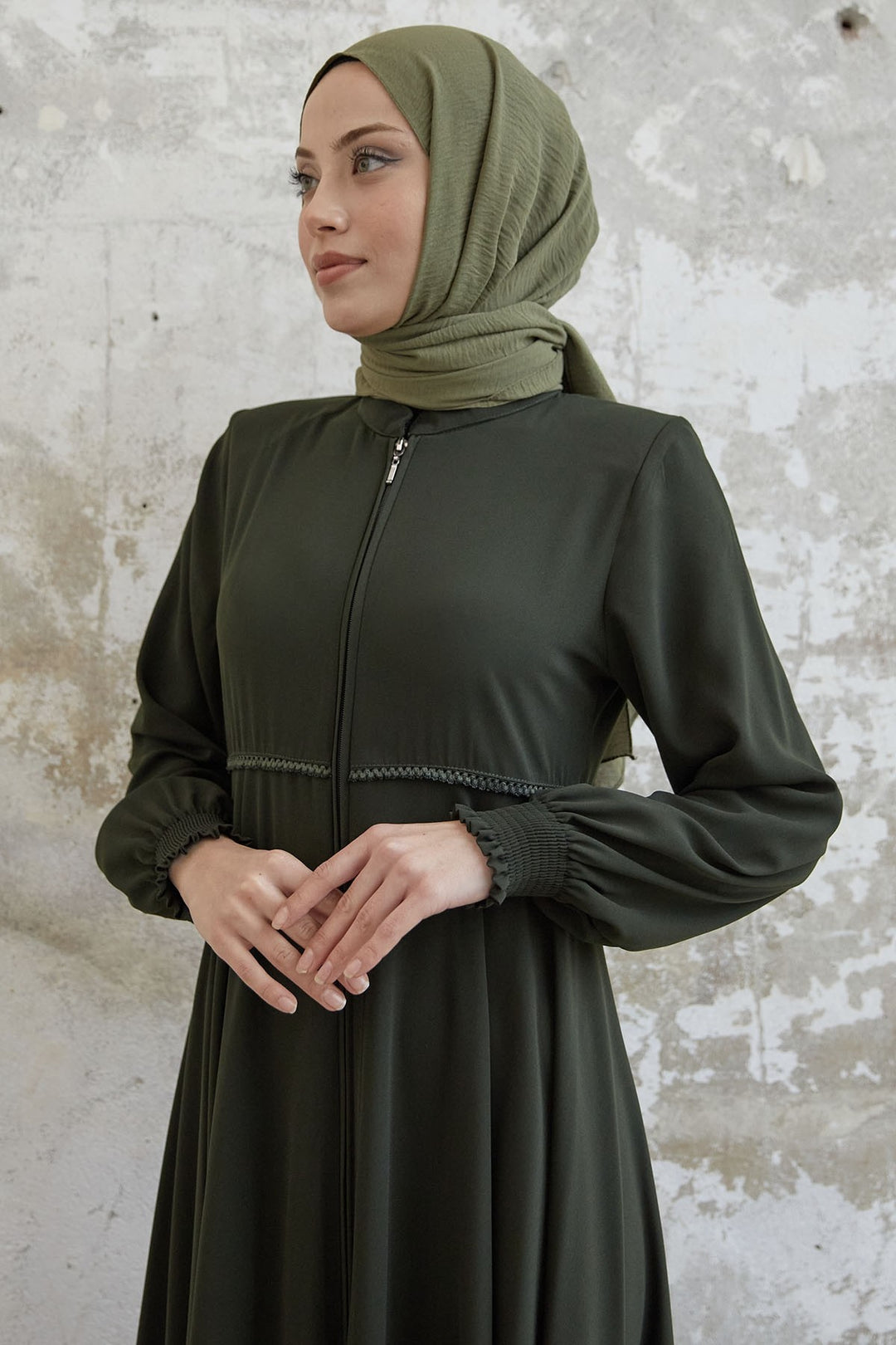 MDS Women Lace Crepe Mevlana Cloak - Khaki - Elizabeth