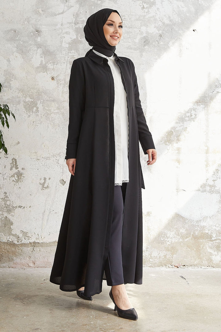 MDS Women Emery Belted Shirt Collar Abaya - Black - Chino Hills