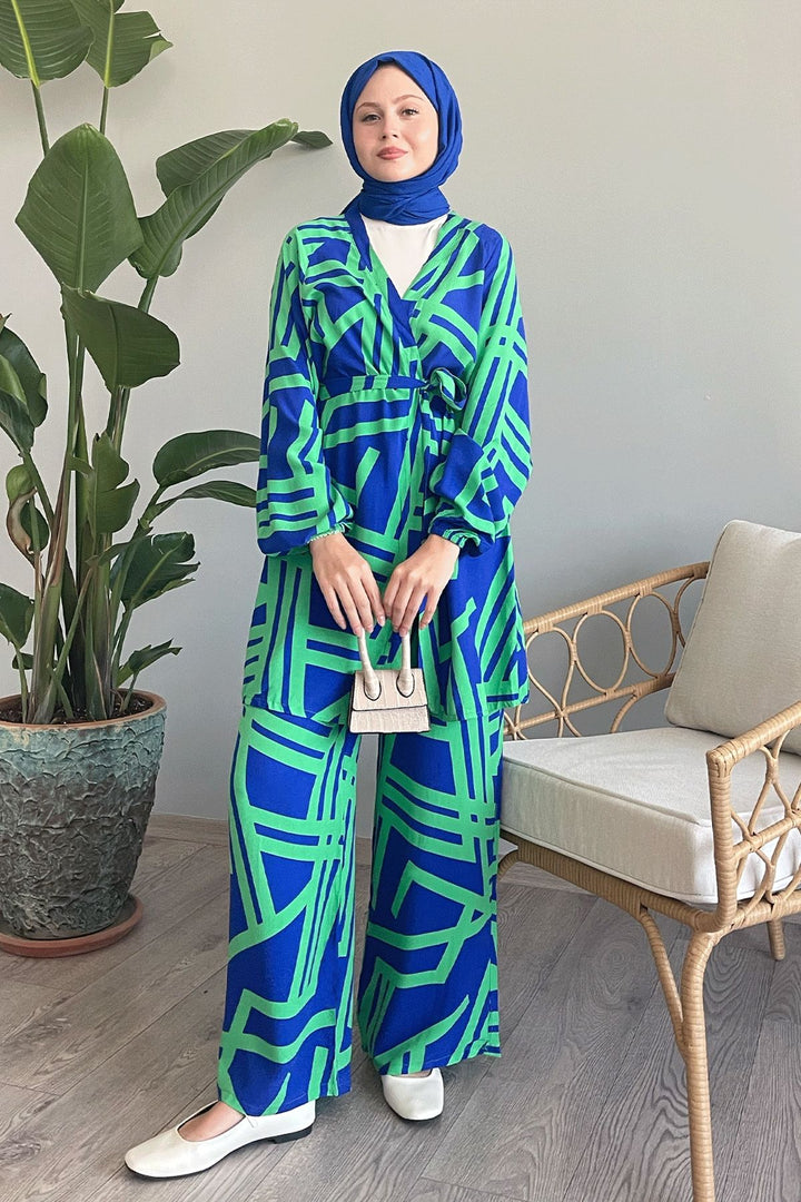 MDS Women Striped Green Viscose Set - Lima