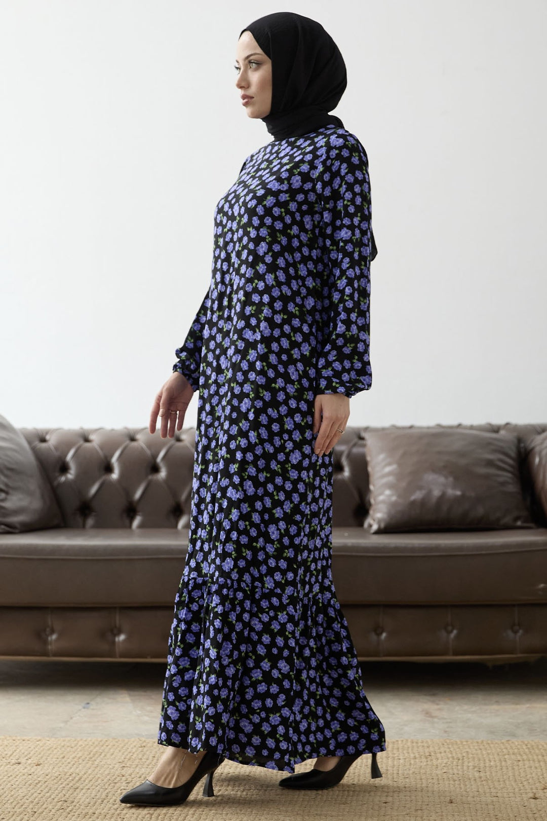 MDS Women Rose Pattern Viscose Dress - Purple - Tourcoing