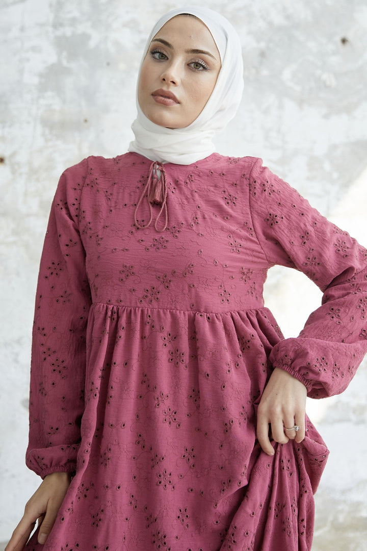 MDS Women Tasseled Embroidered Dress - Fuchsia - Lubny