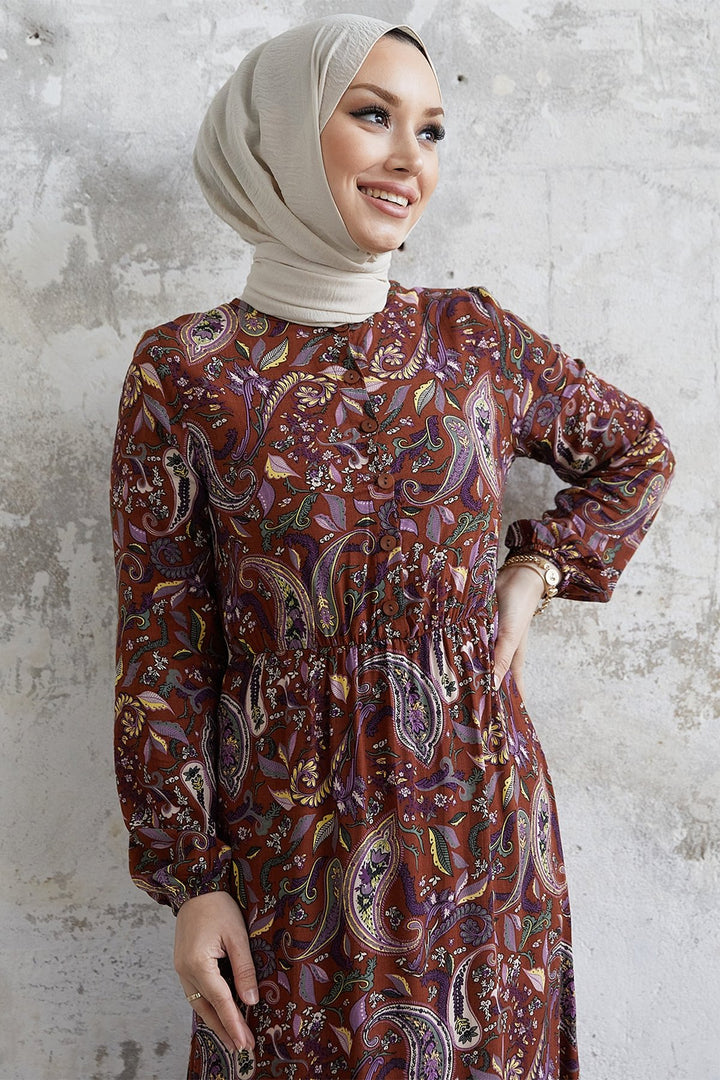 MDS Women Scarf Pattern Woven Dress - Brown - Vélez-Málaga