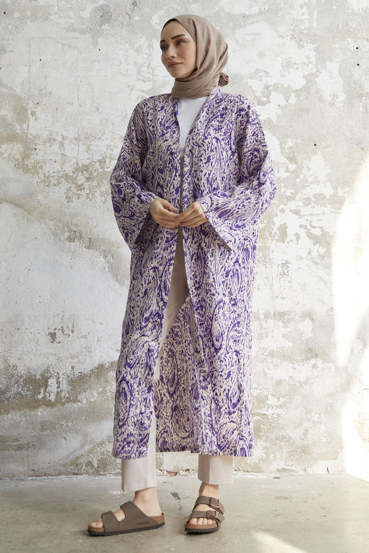 MDS Women Spiral Patterned Long Kimono - Purple - Brixton