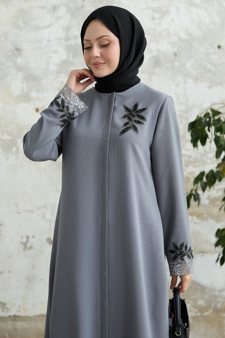 MDS Women Arm Flower Stoned Gray Ferace - Irvington
