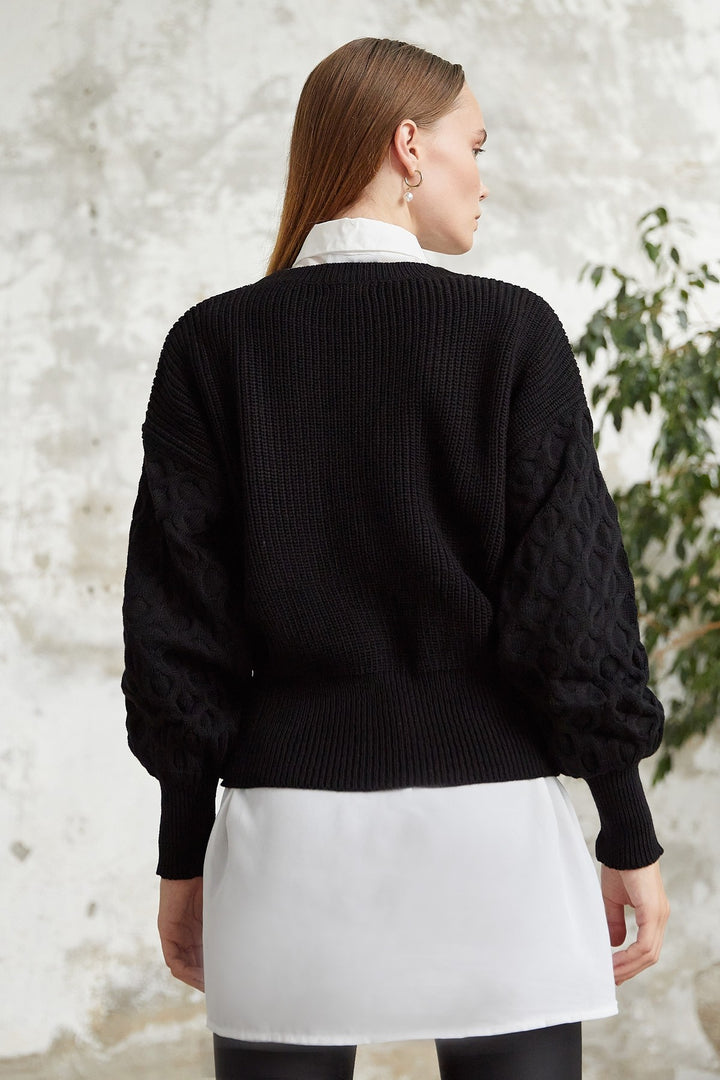 MDS Women Larisa Balloon Sleeve Knit Crop Sweater - Black - Olhão