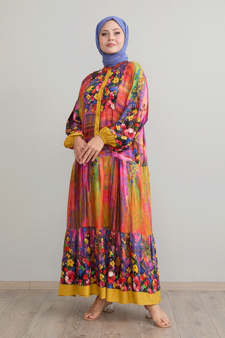 MDS Women Abstract Flower Mustard Viscose Dress - Dublin
