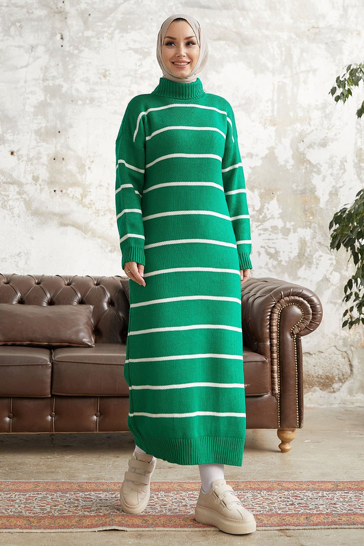 MDS Women Emilia Striped Turtleneck Knit Maxi Dress - Green - El Monte