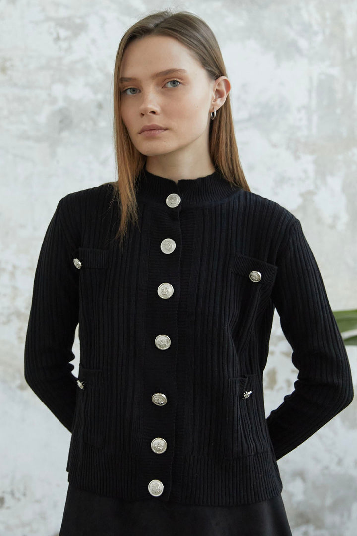 MDS Women Navy Buttoned Short Cardigan - Black - Salzburg