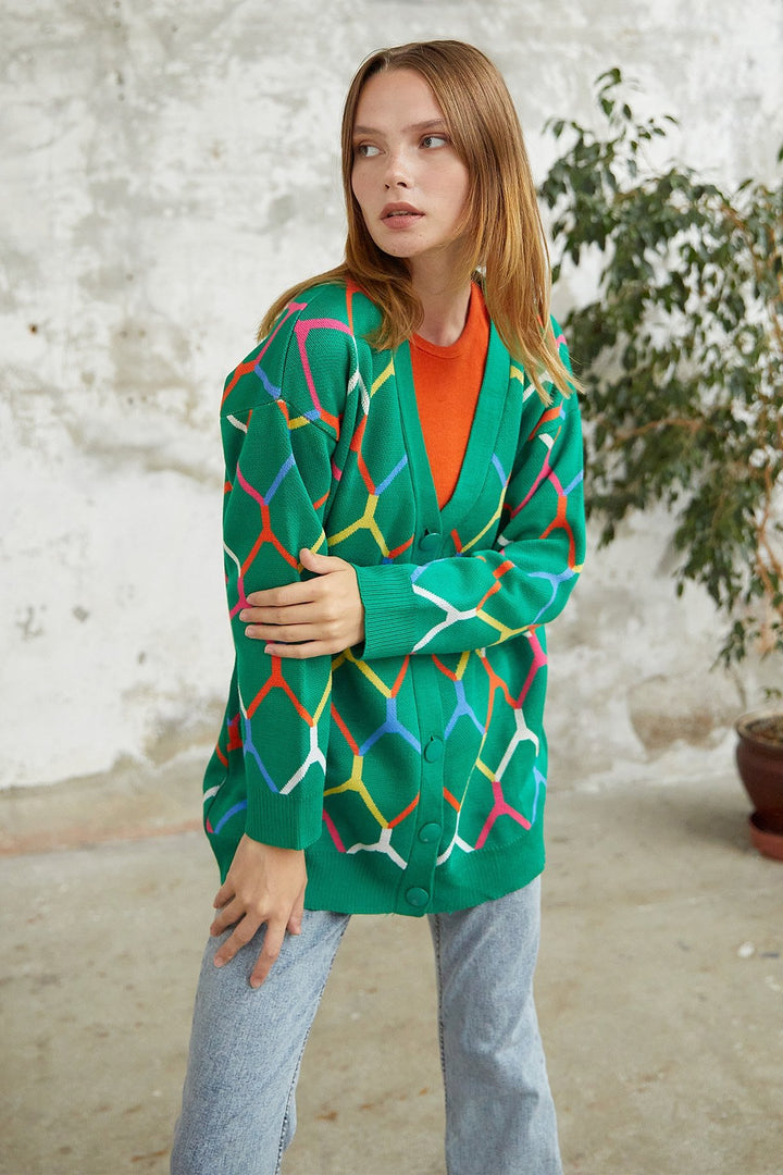 MDS Women Tera Patterned Knit Cardigan - Green - Springfield