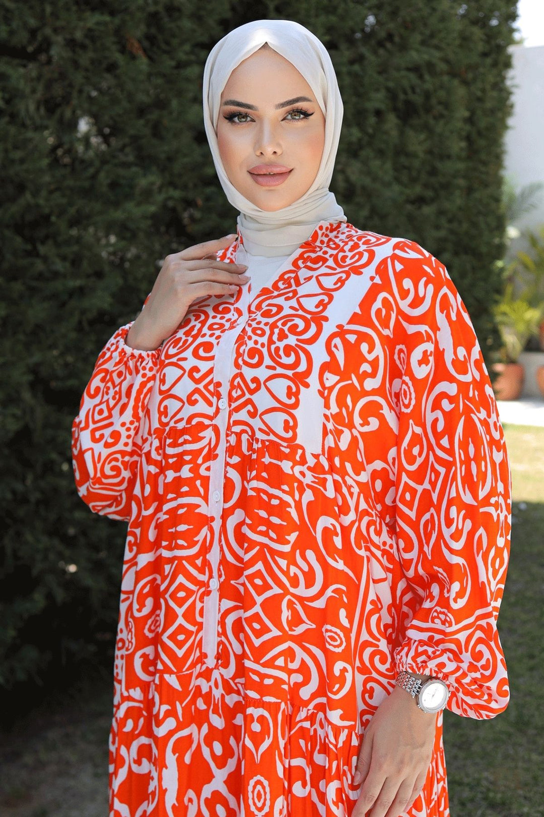 MDS Women Patterned Loose Ethnic Orange Viscose Dress - Fremont