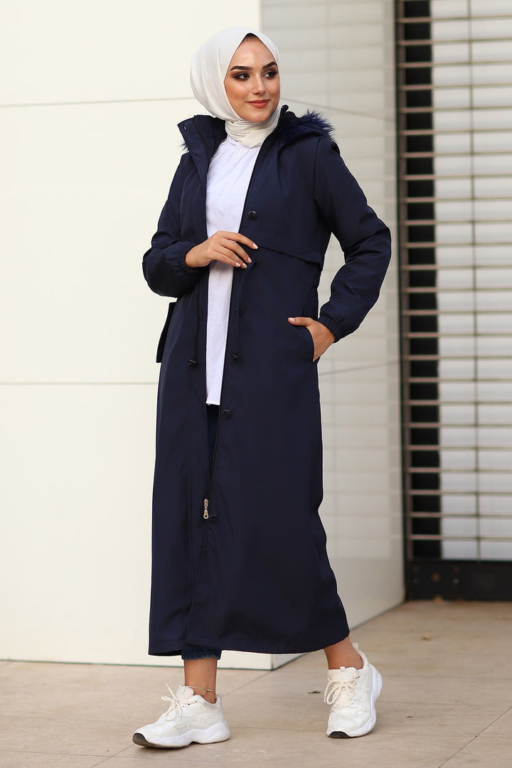 MDS Women Reverse Pocketed 2204 Long Coat - Navy - Walthamstow