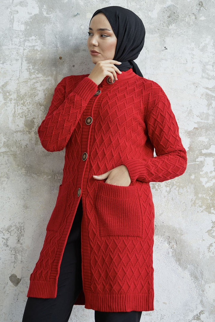 MDS Women Mosya Pocket Buttoned Knit Cardigan - Red - Bagnolet