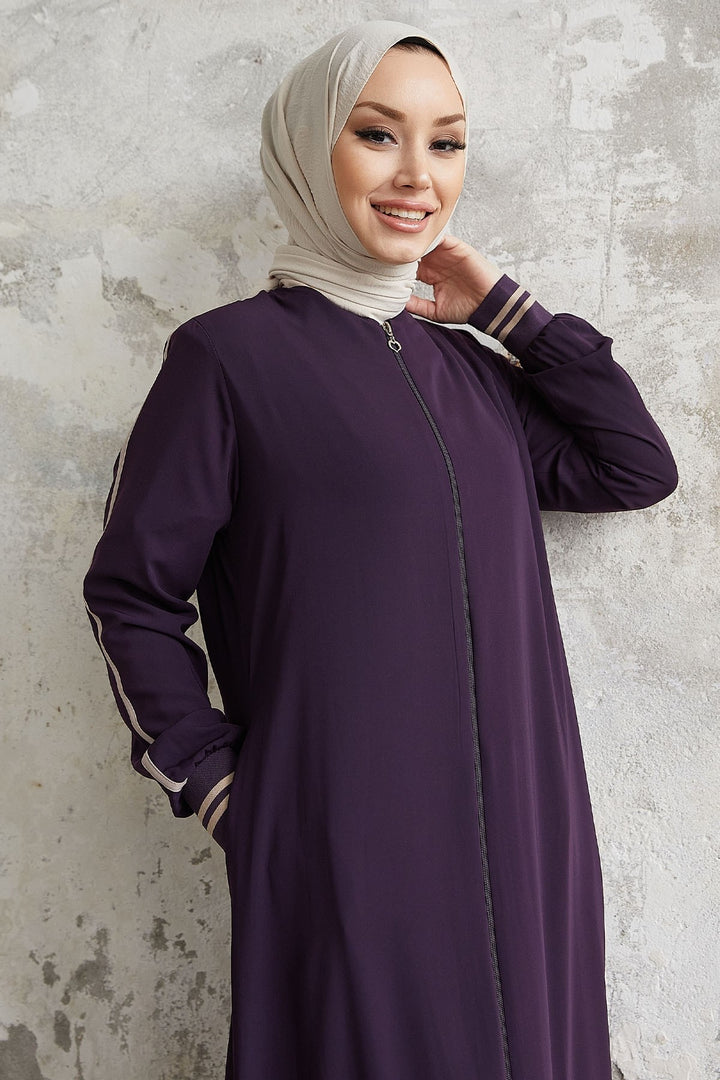 MDS Women Hazel Striped Patterned Abaya - Purple - Leipzig