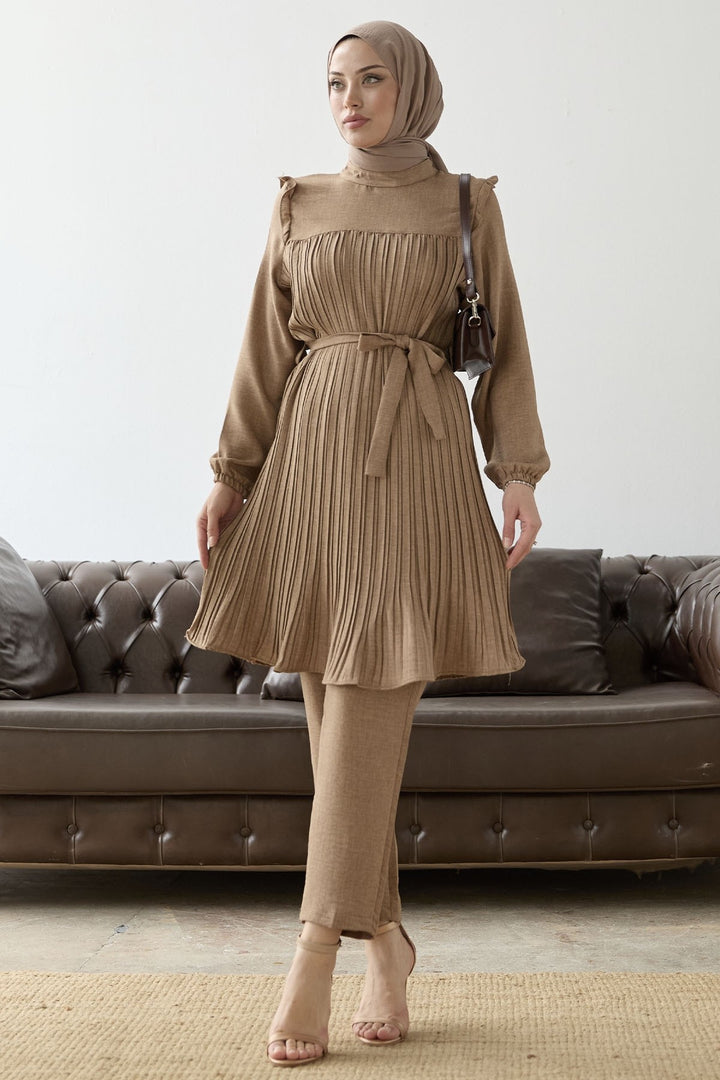 MDS Women Ruffled Detail Set with Front Pleat - Milky Coffee - Edison