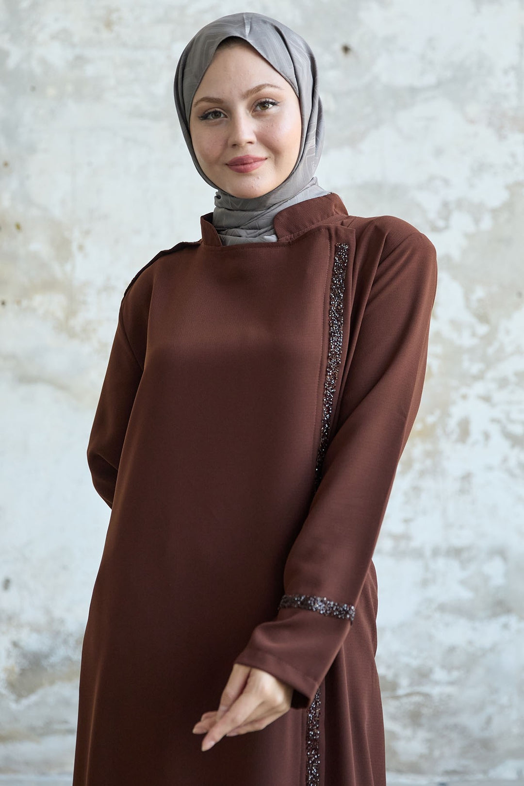 MDS Women Stone-embellished Tab Ferace with Collar and Front Scarf - Oeiras