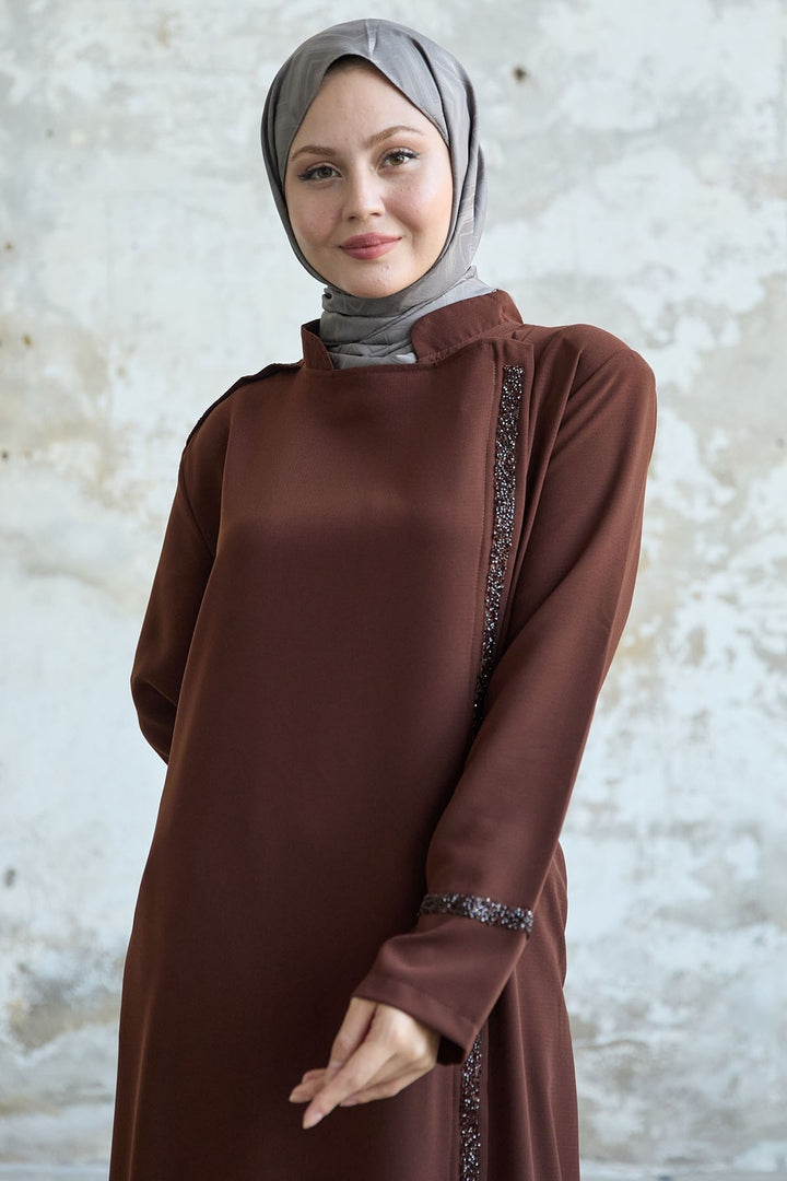 MDS Women Stone-embellished Tab Ferace with Collar and Front Scarf - Oeiras