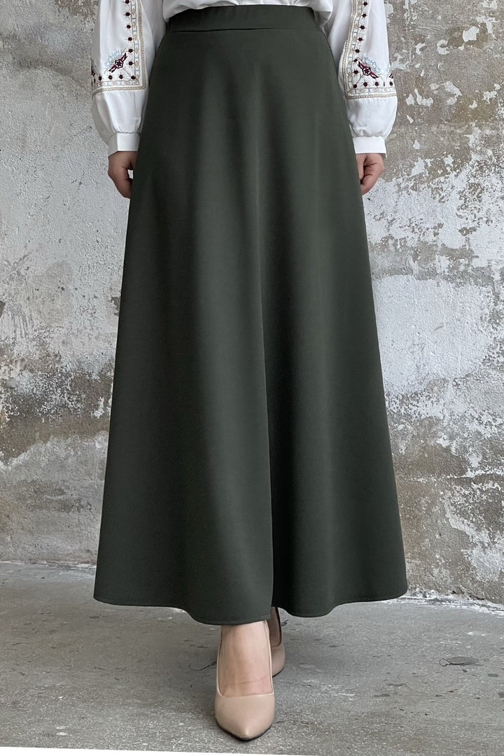 MDS Women Double Knit Fabric Skirt - Khaki - Warendorf