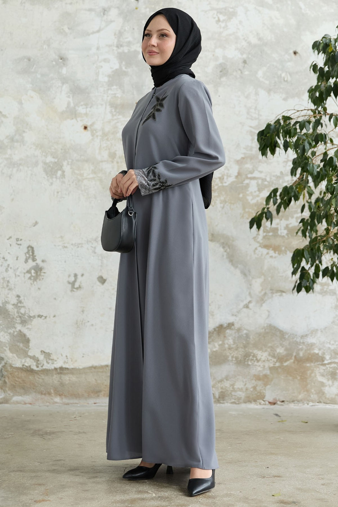 MDS Women Arm Flower Stoned Gray Ferace - Irvington