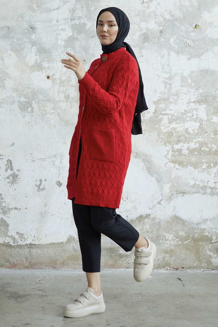 MDS Women Mosya Pocket Buttoned Knit Cardigan - Red - Bagnolet