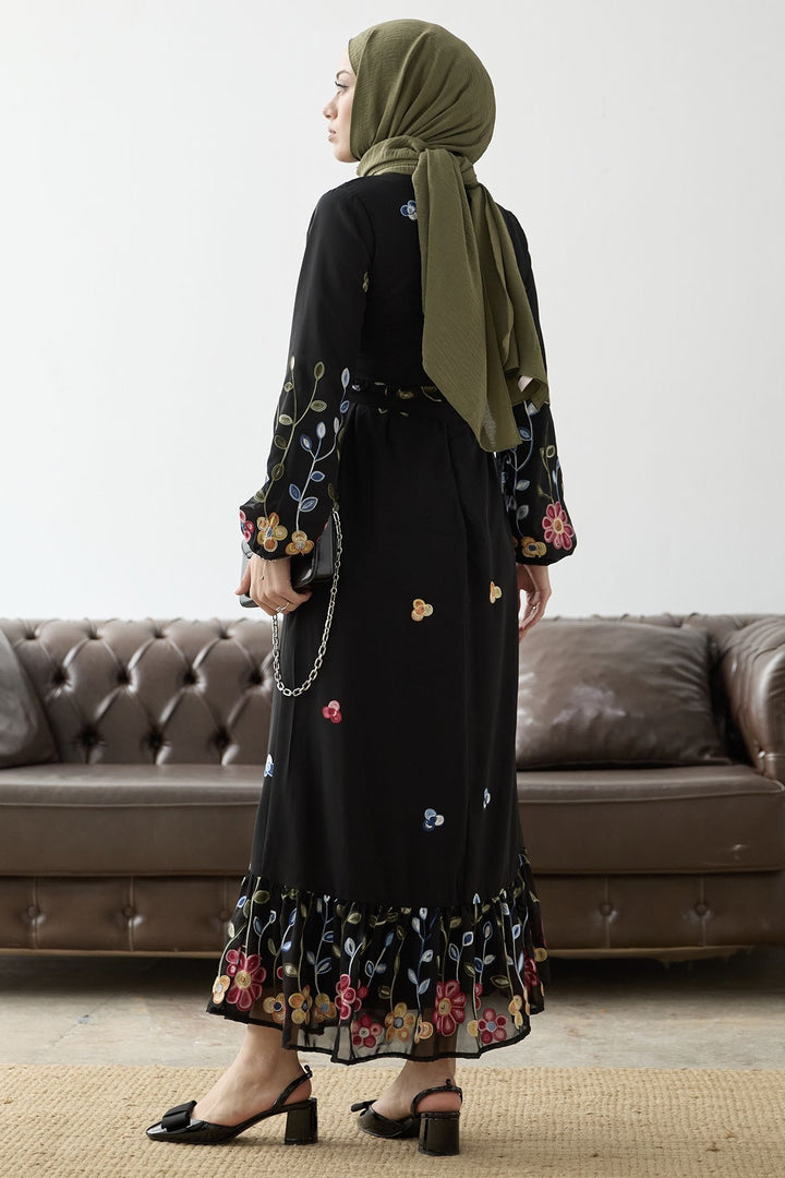 MDS Women Flowers Daisy Chiffon Dress - Black - Pordenone