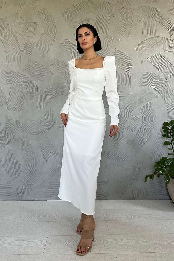 ELS Pearl Embellished Dress - Ecru - Bayonne