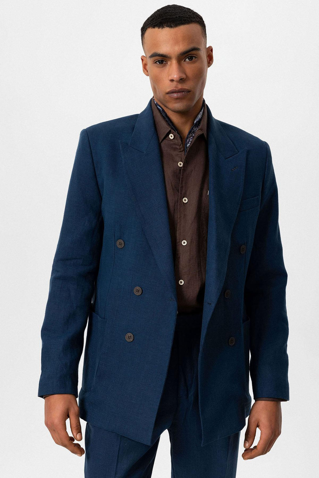 ANT Antioch Indigo 100% Linen Double Breasted Men's Blazer Jacket - Segovia